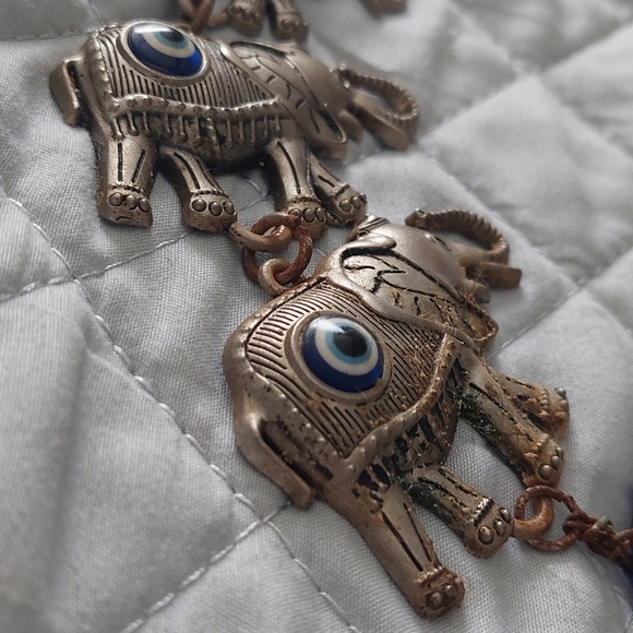 Amazing Evil Eye Religion Spirtiual Silver Hanging Decor w/ Elephants - Picture 2 of 6